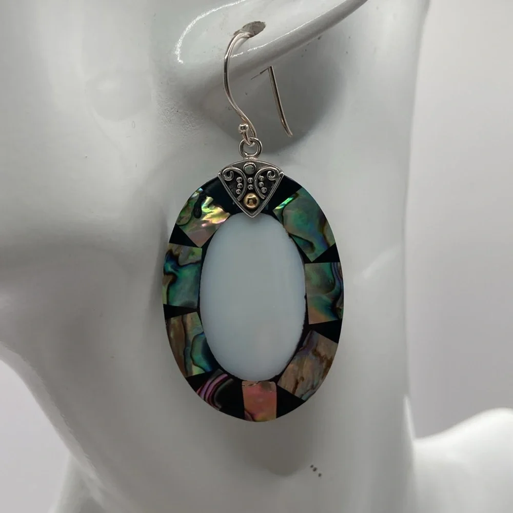 Robert Manse Sterling Silver 18K Abalone Mother of Pearl Earrings 2 1/4”L - Picture 11 of 13